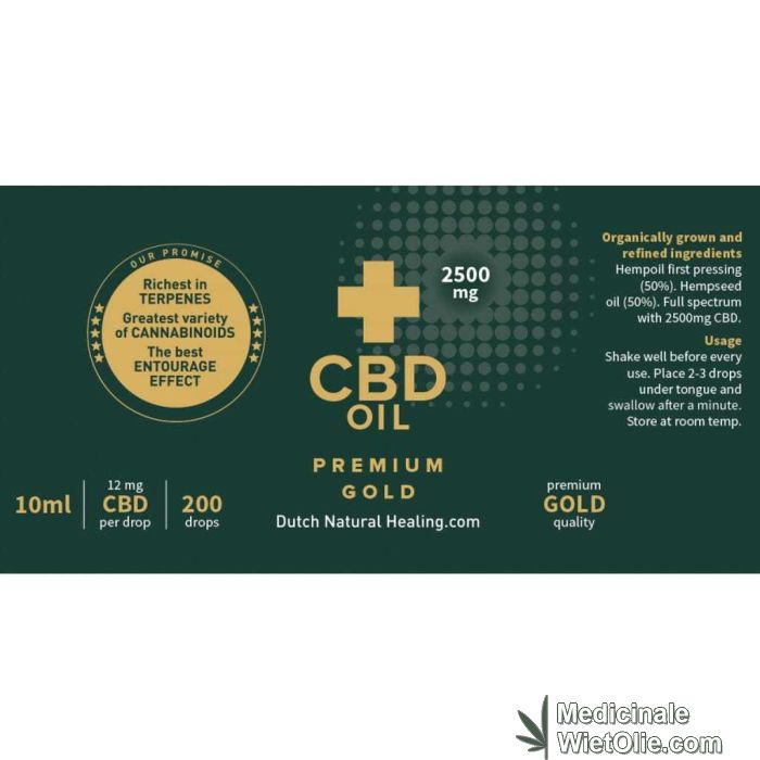 Extra sterke CBD olie 25% Premium Gold van Dutch Natural Healing