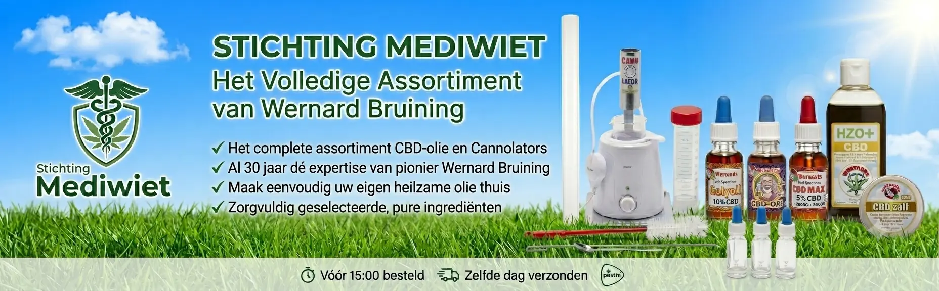 Stichting Mediwiet Wernard Bruiing's hele CBD assortiment bij MedicinaleWietolie.com