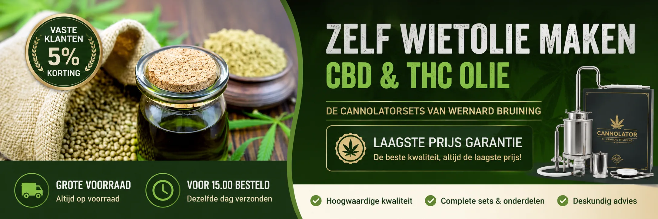 zelf CBD en THC olie maken of zelf wietolie maken met cannolators van Wernard Bruining